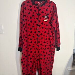 Disney Mickey Mouse Red Fleece Footed Onesie Pajamas L (12–14)